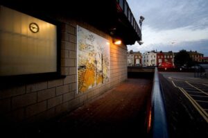 Installation of Weymouth/Portland hoardings at Weymouth Railway Station during Olympic Sailing Events 2012.