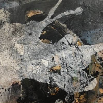 Remnant mixed media collage mounted on canvas_7.5 x 10 x 4 cm